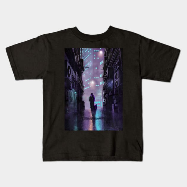 Good evening from a cyberpunk dystopia Kids T-Shirt by Hellustrations